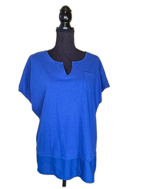 Caribbean Joe Tops - Caribbean Joe Women’s Short Sleeve Cotton Linen Blend Tee Size 2XL Royal Blue